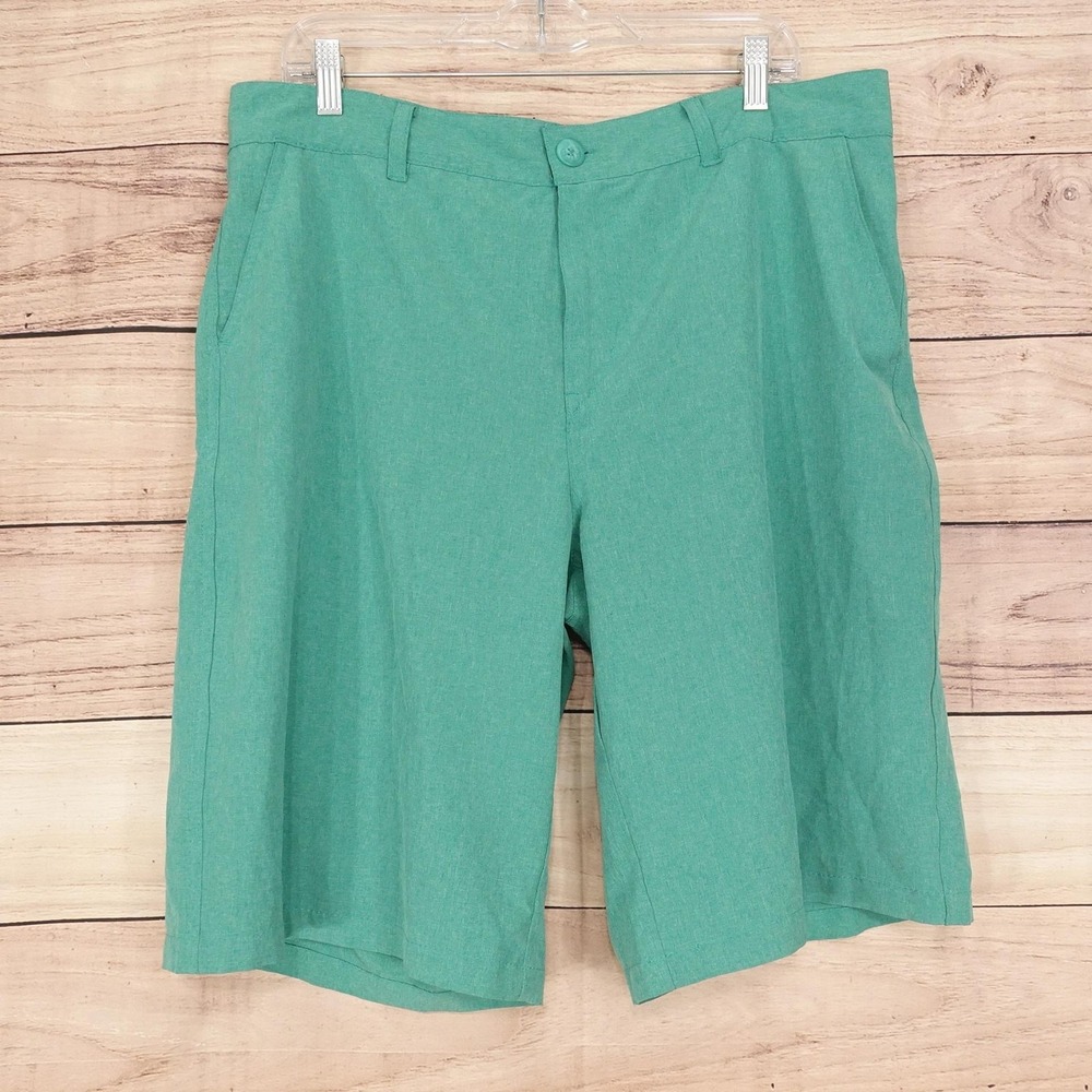 Ocean Pacific Op OPFLEX Shorts Mens 36 Green Microfiber 4 Way Stretch Casual